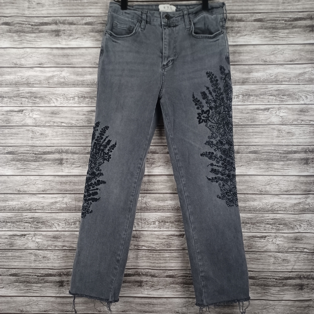 We the Free Floral Embroidered Raw Hem Jeans Size 27